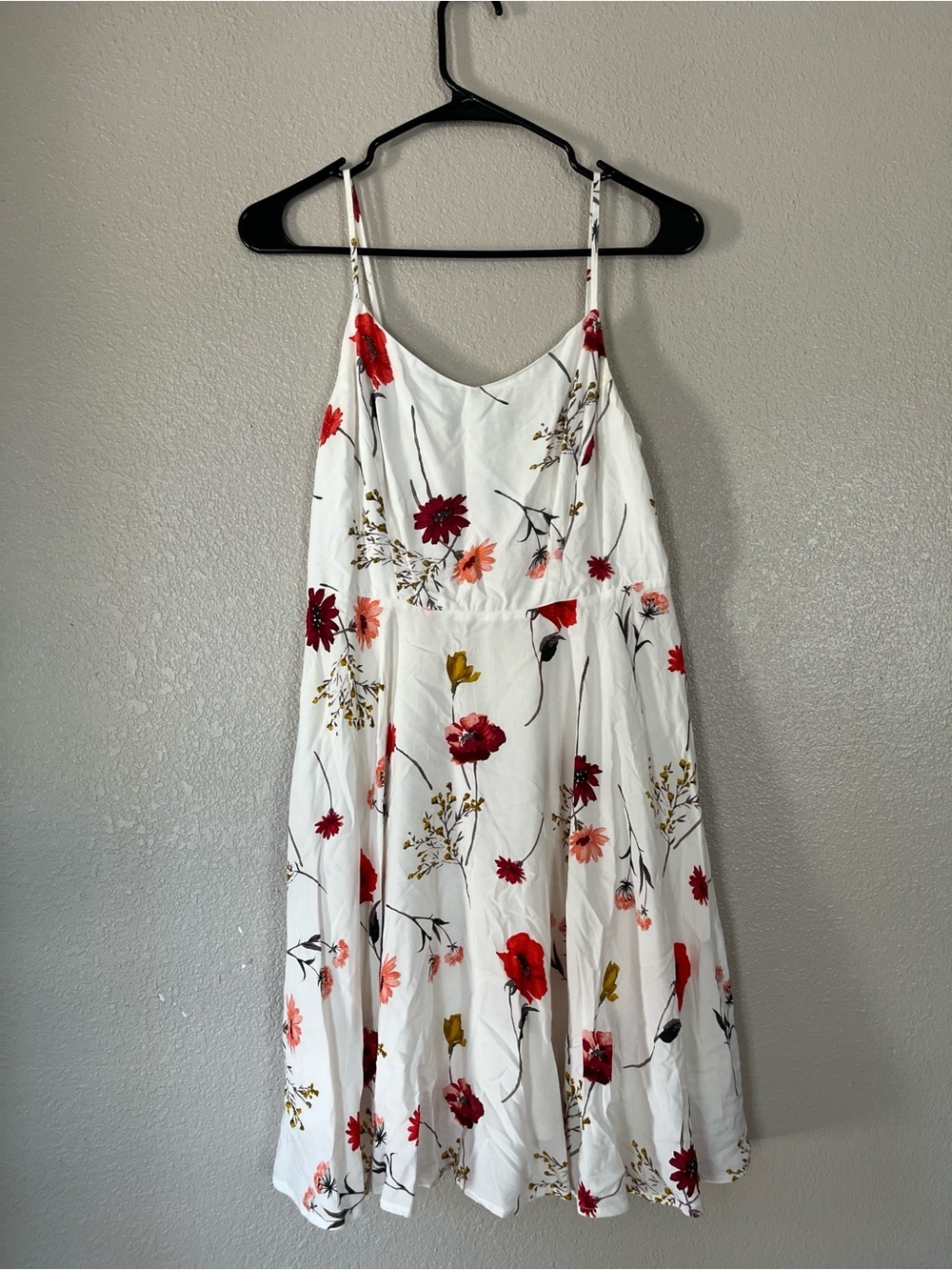 Old Navy White Floral Spaghetti-Strap Mini Dress with Red & Pink Blooms